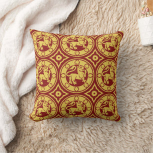 Coussin Lions médiévaux jaunes et rouges Jouer l'oreiller