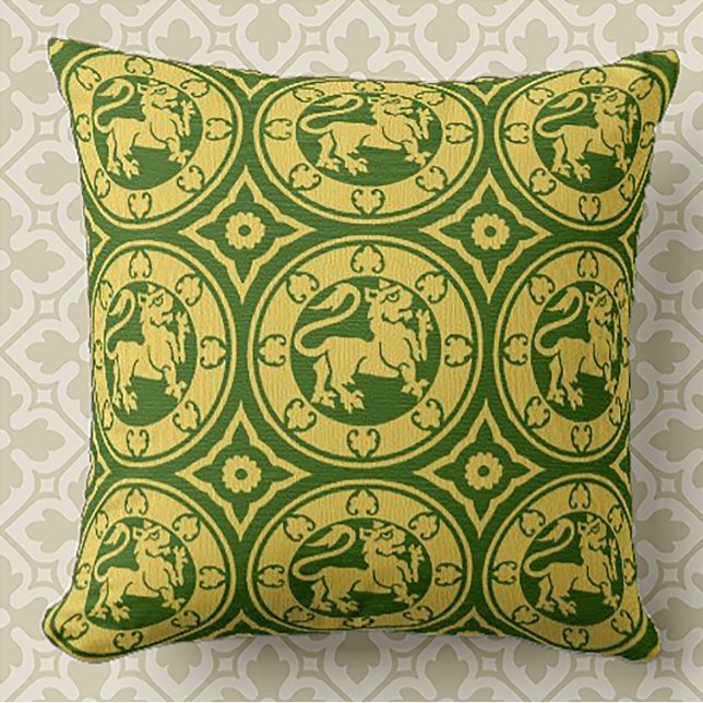 Coussin Lions médiévaux jaunes et verts Jouer l'oreiller (Créateur téléchargé)