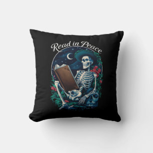 Coussin Lire dans Peace Skeleton Lecture Livre Lover Booki