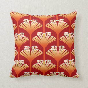 Coussin Lis d'art déco, orange de mandarine et or
