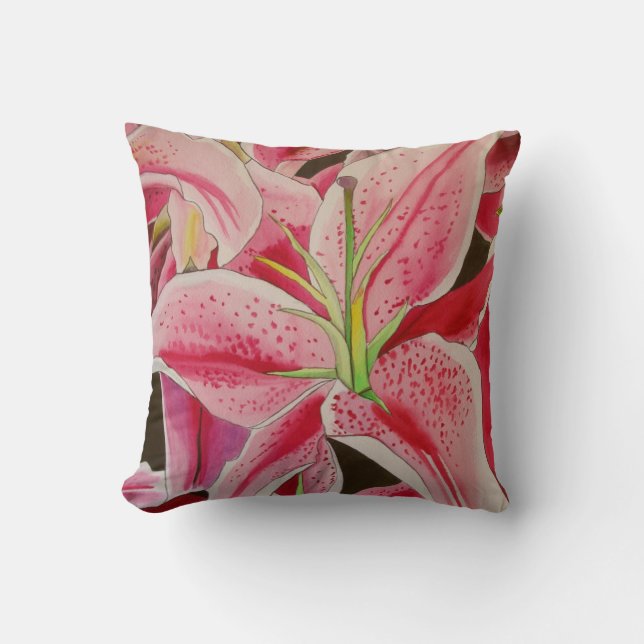 Coussin lis floral rose stargazer (Recto)