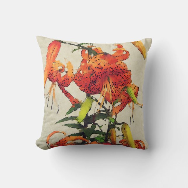 Coussin Lis lis tigré aquarelle orange 1 (Recto)