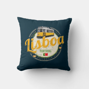 Coussin Lisbonne Portugal avec Tramway Retro Souvenir Vint