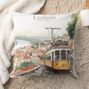 Coussin Lisbonne Portugal ciel - Tramway vintage Art de vo