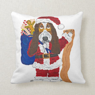 Coussin Liste de vérification de Basset Hound Père Noël