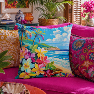 Coussin Lithographie vintage d'art tropical