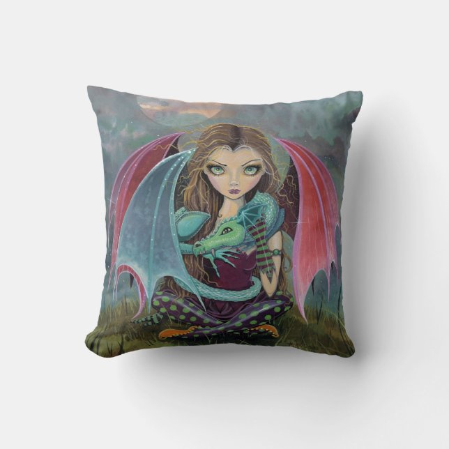 Coussin Little Gothic Fairy and Dragon Imaginaire Art Cous (Recto)