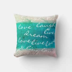 Coussin live love rire rêve turquoise peinture design cita