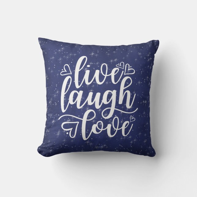 Coussin Live Rire Amour Dire Marine Bleue Nuit Argent (Recto)
