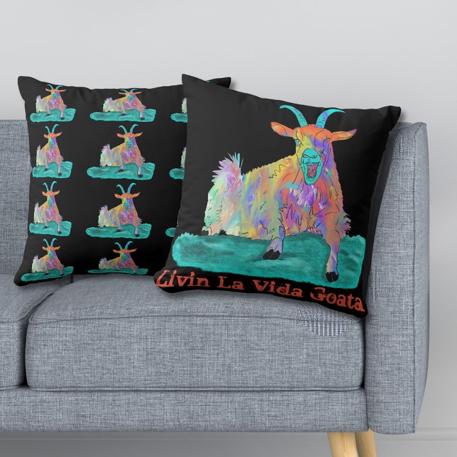 Coussin Livin La Vida Goata Drôle Scène de chèvre (Livin la Vida goata screaming goat colorful animal art pillow)