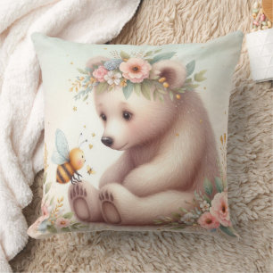 Coussin Livre D'Histoire Bois Bébés Ours Et Abeilles