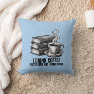 Coussin Livres & Café Gravure Vintage