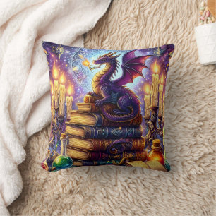 Coussin Livres de sorcier de dragon mystique