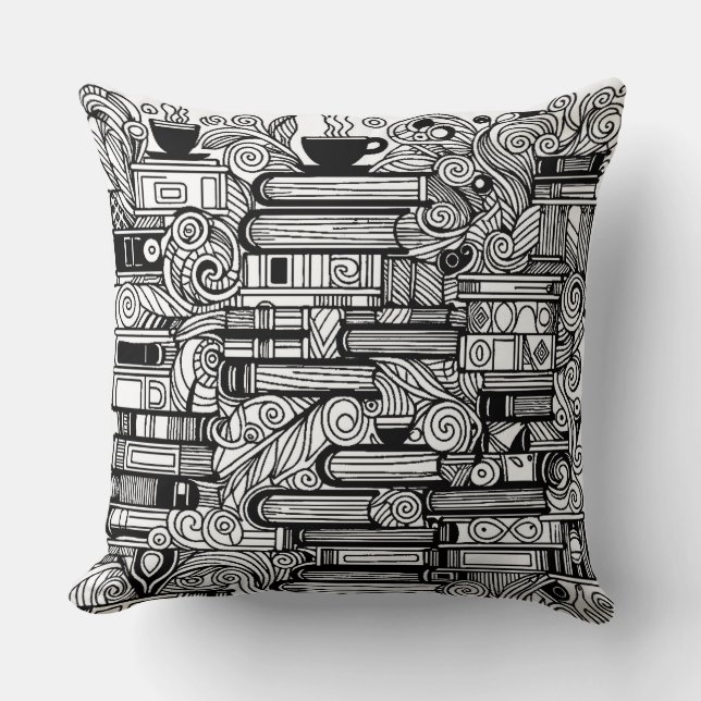 Coussin Livres Et Café Couleur Me Doodle (Recto)