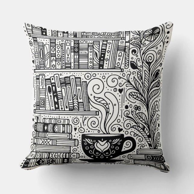 Coussin Livres Et Café Couleur Me Doodle 2 (Recto)