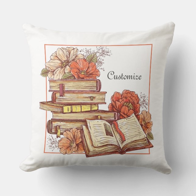 Coussin Livres Et Fleurs Personnalisés (Recto)