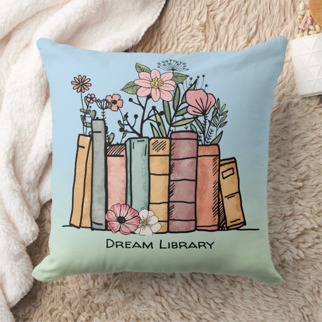 Coussin Livres et fleurs sauvages rêve bibliothèque bleu v (Couverture)