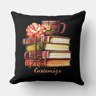 Coussin Livres Et Thé Noirs Personnalisés