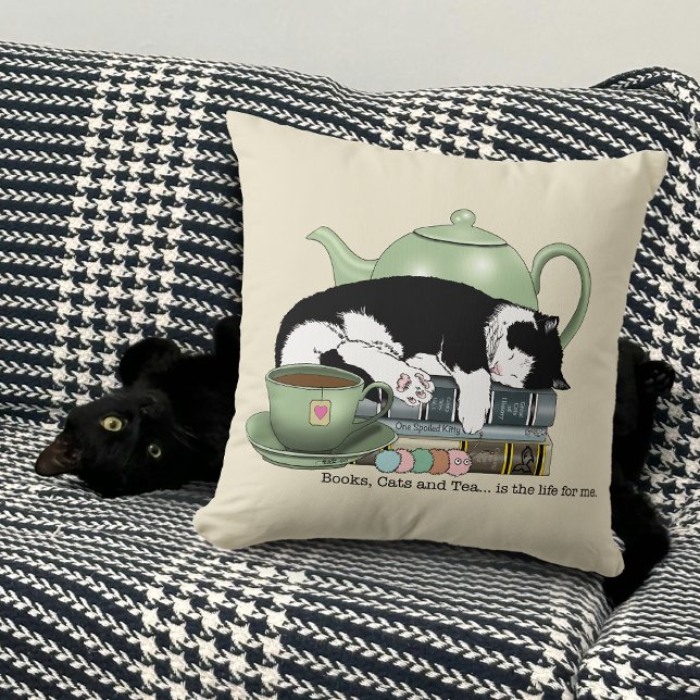Coussin Livres Thé Chat Cute (Créateur téléchargé)