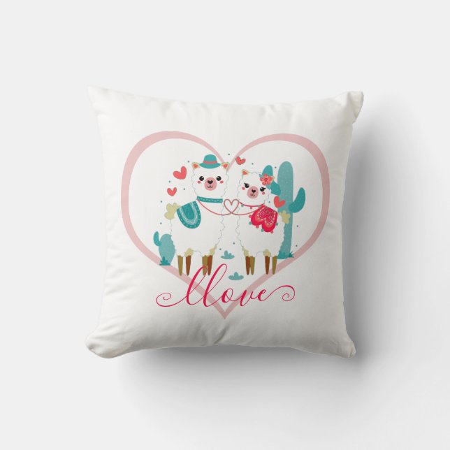 Coussin Llama en amour  (Recto)
