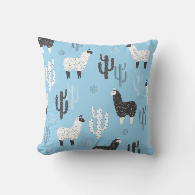 Coussin Llama et cactus, motif mignon. (Recto)