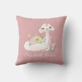 Coussin Llama rose et blanc avec des fleurs féminines (Verso)