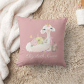 Coussin Llama rose et blanc avec Fleurs Fille (Couverture)