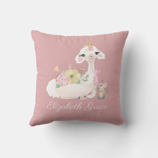 Coussin Llama rose et blanc avec Fleurs Fille (Verso)