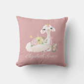 Coussin Llama rose et blanc avec Fleurs Fille (Recto)