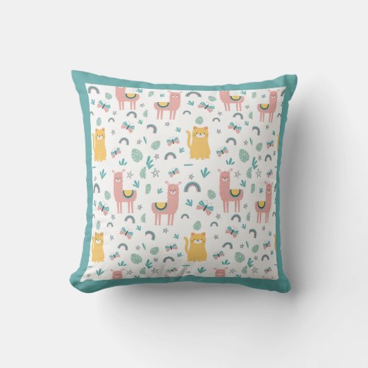 Coussin Llamas Chats Alapaca Animaux verts Boho (Recto)