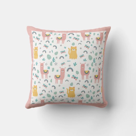 Coussin Llamas Chats Alapaca Nom rose Animaux Boho (Verso)