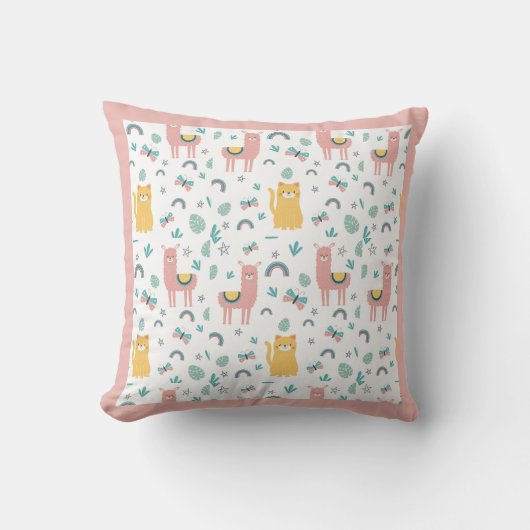 Coussin Llamas Chats Alapaca Nom rose Animaux Boho (Recto)