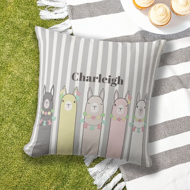 Coussin Llamas colorées Cute Retro Personnalisées (Créateur téléchargé)