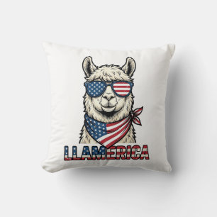 Coussin Llamerica Llama Patriotique Design Vector Vintage_