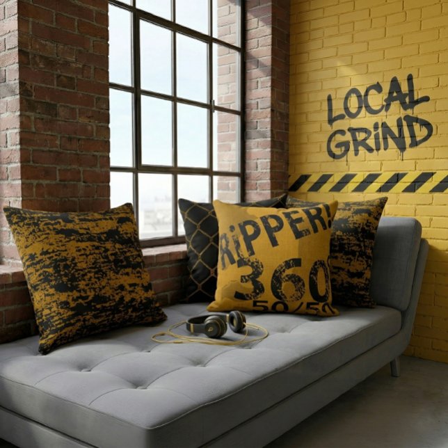 Coussin "Local Grind" Art de rue Dustr Noir et Jaune (Créateur téléchargé)