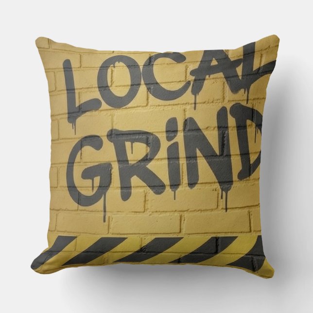 Coussin "Local Grind" Street Art Dustr Black And Yellow (Recto)