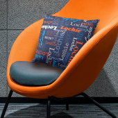 Coussin Lochie nom personnalisé bleu gris orange