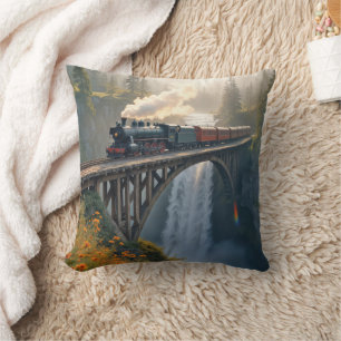 Coussin Locomotive à vapeur vintage sur tringle de train