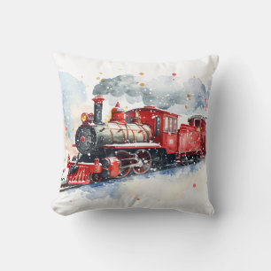 Coussin Locomotive Rouge En Hiver