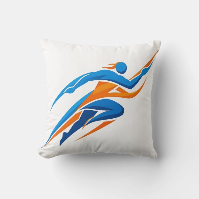 Coussin Logo de coureur dynamique bleu orange Vitesse Cade (Recto)