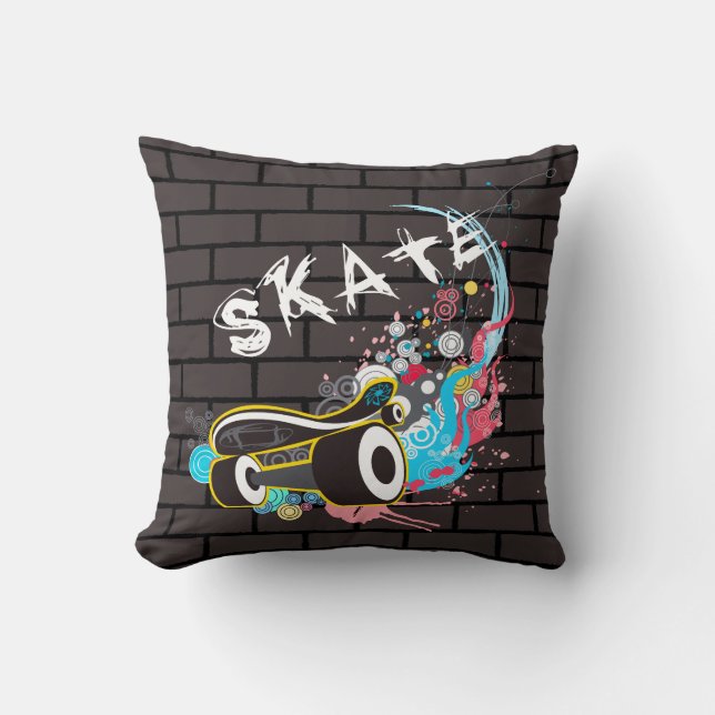 Coussin Logo de graffiti de patin de mur de briques avec (Recto)