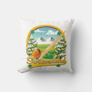 Coussin logo de voyage rétro Suisse alphorn