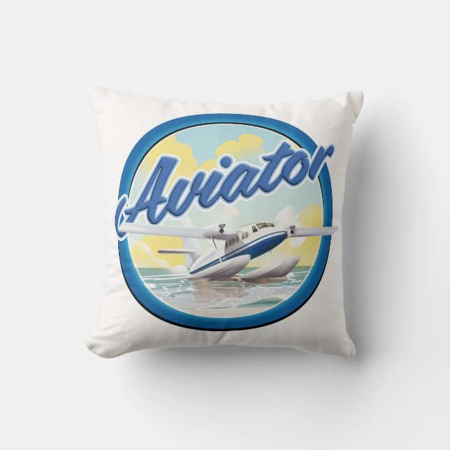 Coussin Logo d'hydravion bleu d'aviateur (Recto)