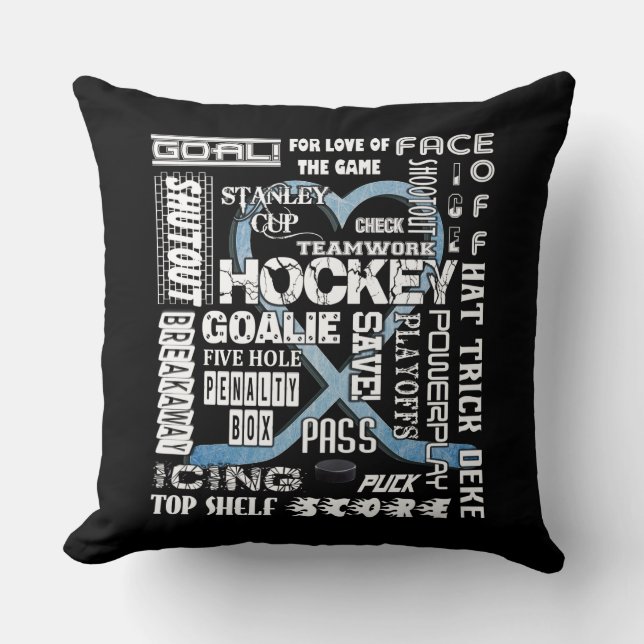 Coussin Logo du hockey sur glace Blue Heart Words White (Recto)