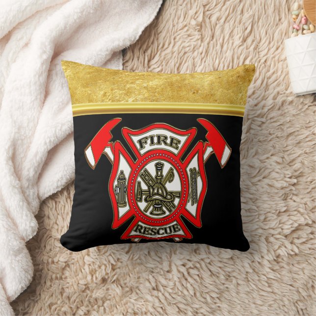 Coussin Logo du service d'incendie Feuille or et insigne r (Couverture)
