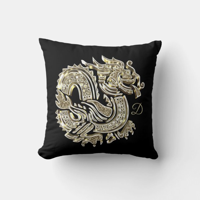 Coussin Logo élégant de feuille d'or de Faux de dragon (Recto)