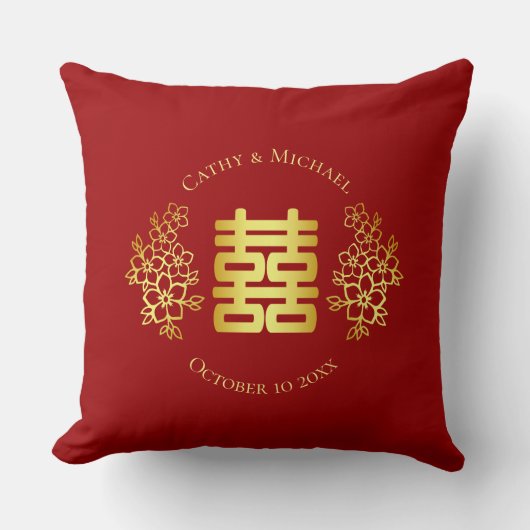 Coussin Logo floral doré rouge pour la cérémonie du thé de (Recto)