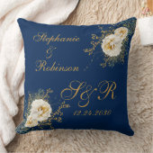Coussin Logo Monogramme Floral Or Sur Mariage Bleu Marine  (Couverture)