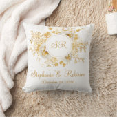 Coussin Logo or Floral Monogram Mariage Cadeau (Couverture)