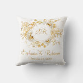 Coussin Logo or Floral Monogram Mariage Cadeau (Verso)
